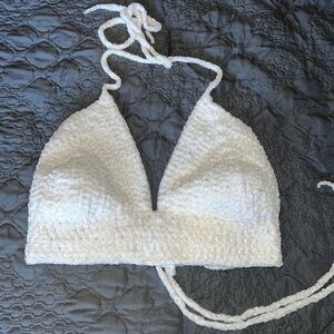 Adjustable S/M/L soft & comfy white crochet bralette festival top one size New